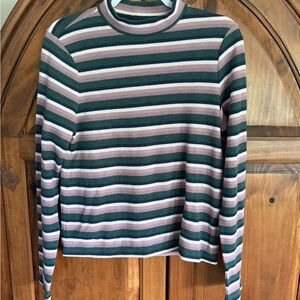 American Eagle Outfitters Striped Long Sleeve Tee - Green, Pink, White